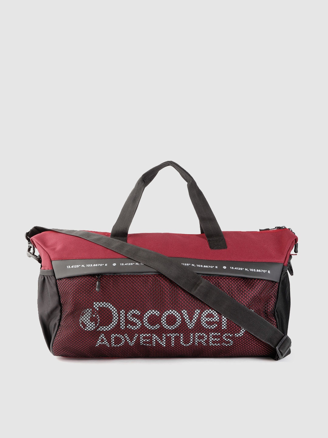 

The Roadster Lifestyle Co X Discovery Adventures Unisex Maroon & Black Printed Duffle Bag - 29 L