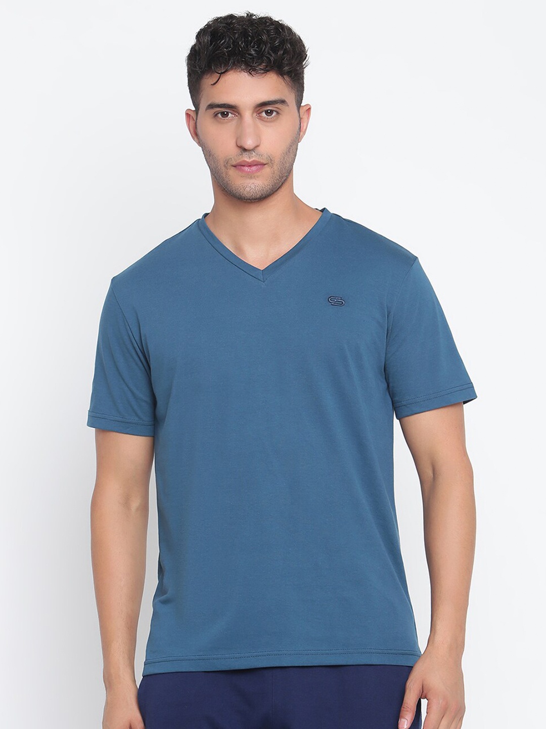 

Spolei Men Blue V-Neck Slim Fit T-shirt