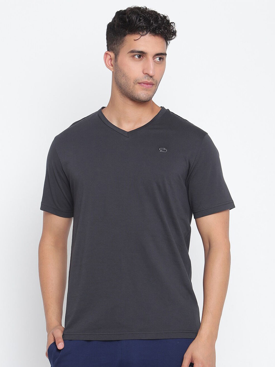 

Spolei Men Charcoal V-Neck Slim Fit T-shirt