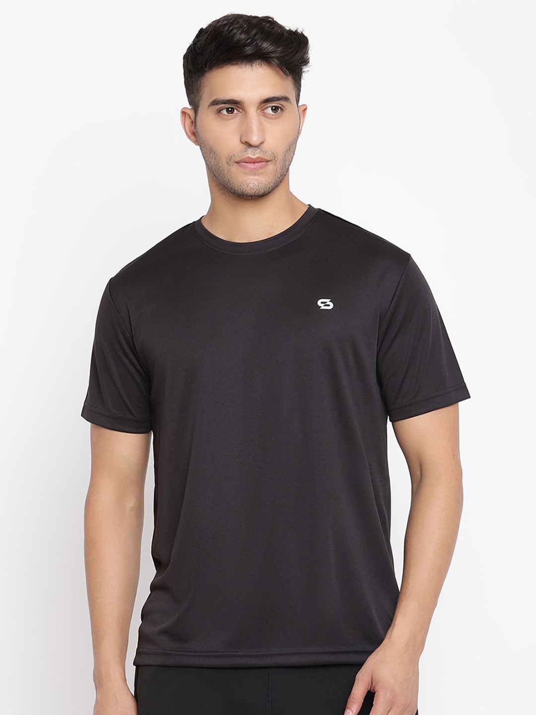 

Spolei Men Black Slim Fit Training or Gym T-shirt
