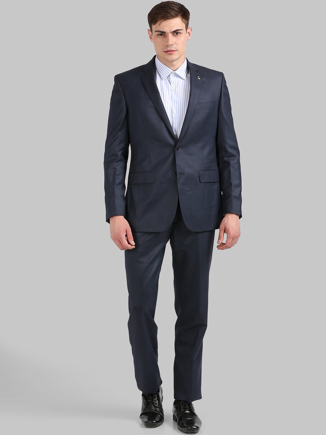

Park Avenue Men Navy Blue Solid 2 Piece Formal Suit