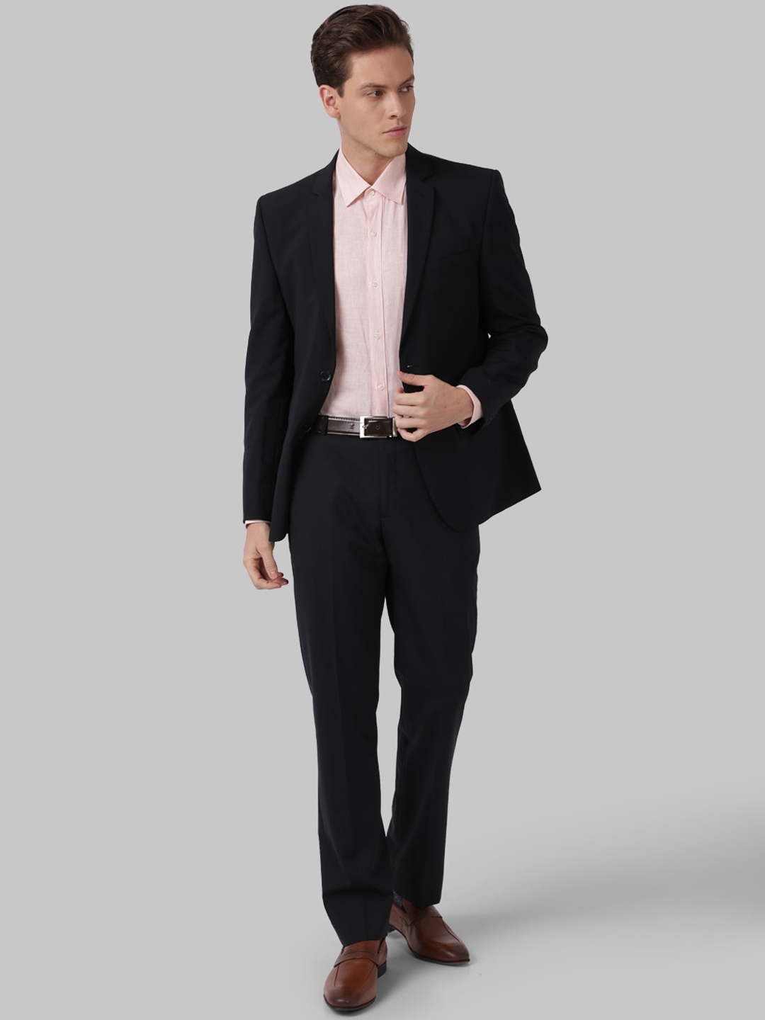 

Park Avenue Men Blue Solid Single-Breasted Two-Piece Formal Suit, Navy blue