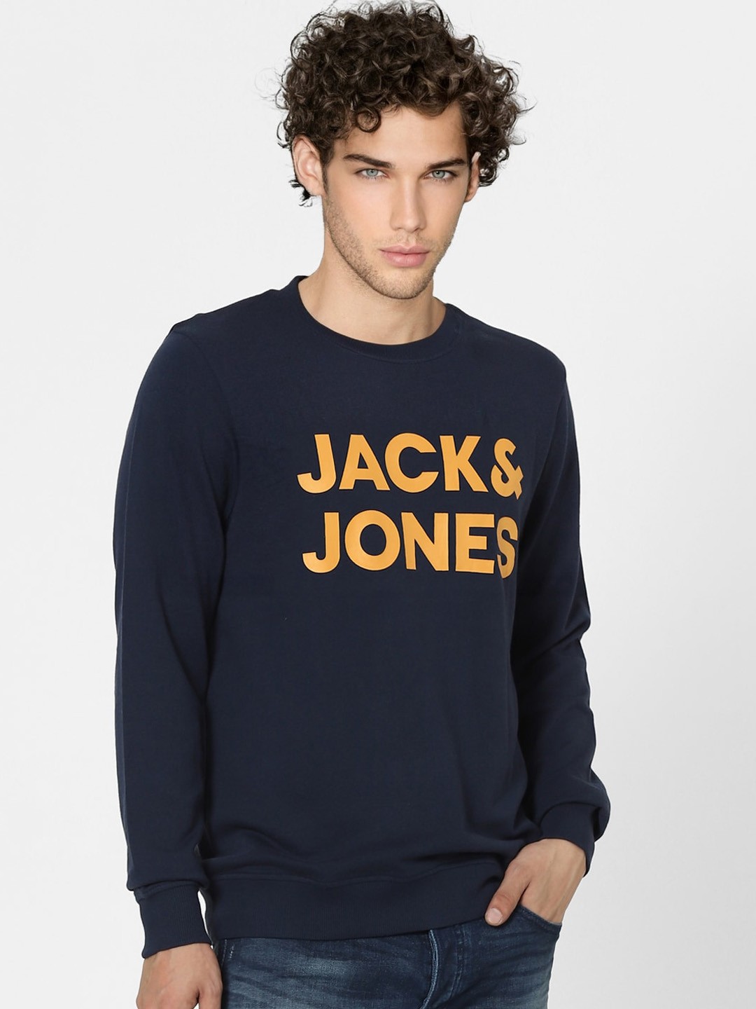 

Jack & Jones Men Navy Blue Printed Cotton Sweatshirt
