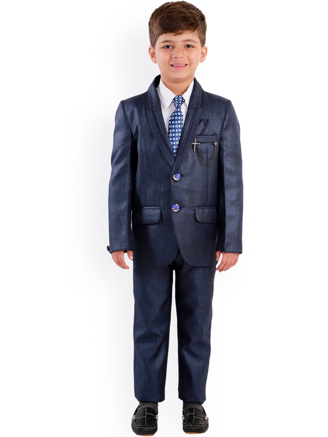 

FOURFOLDS Boys Blue 4-Piece Coat Suit