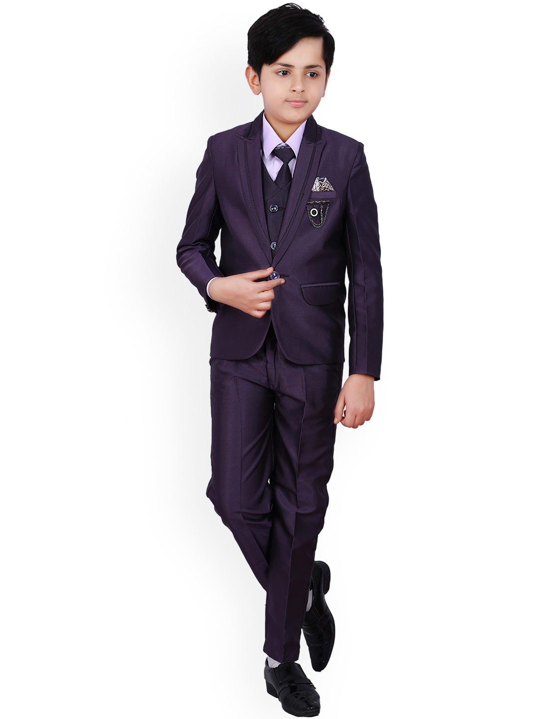 

FOURFOLDS Boys Purple Solid 5-Piece Suit Set