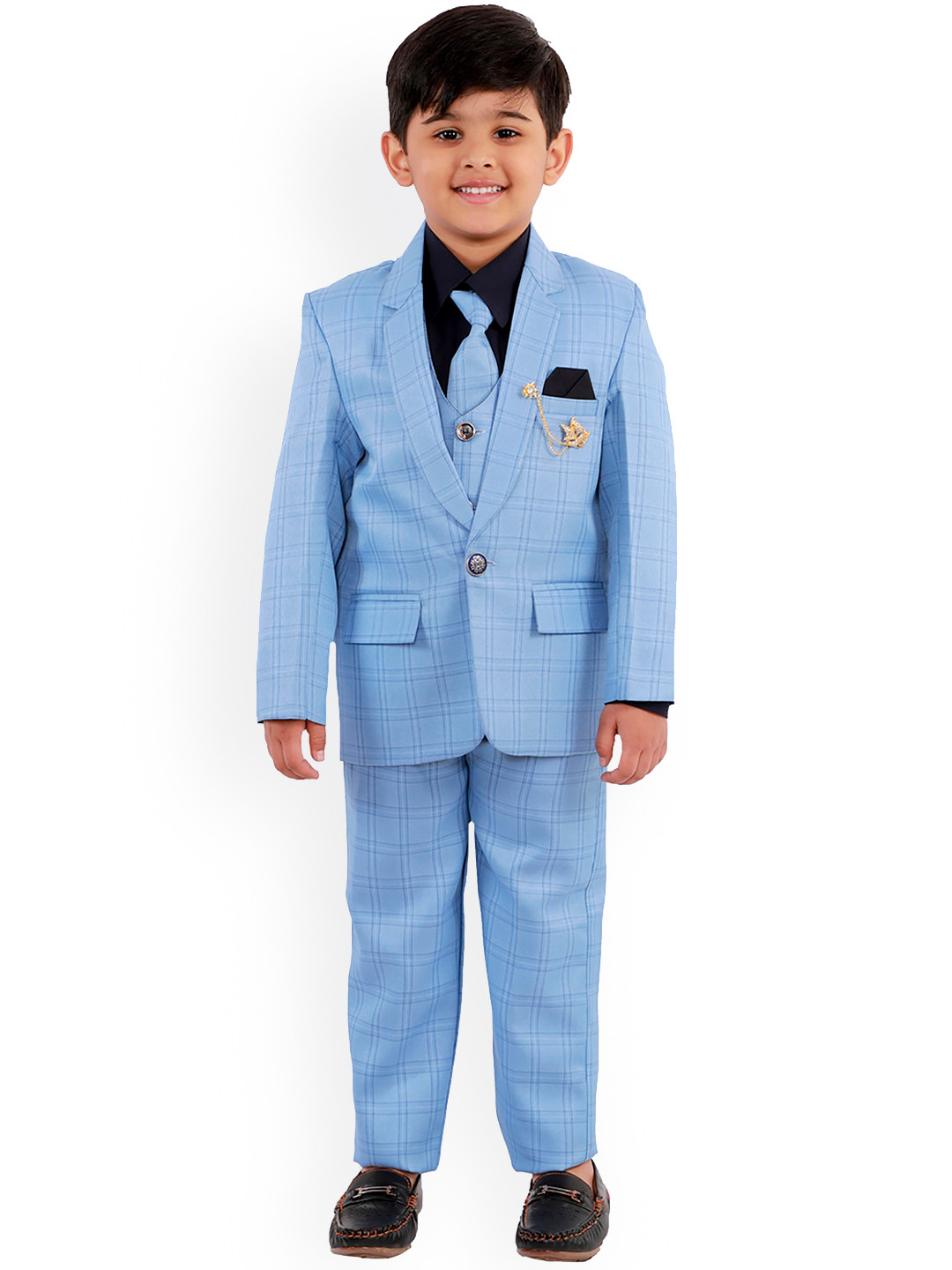 

FOURFOLDS Boys Blue Solid 5-Piece Party Suit