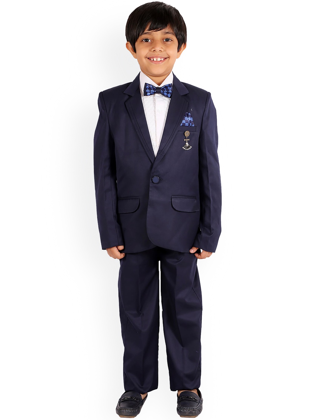 

FOURFOLDS Boys Navy Blue Solid 4-Piece Party Suit