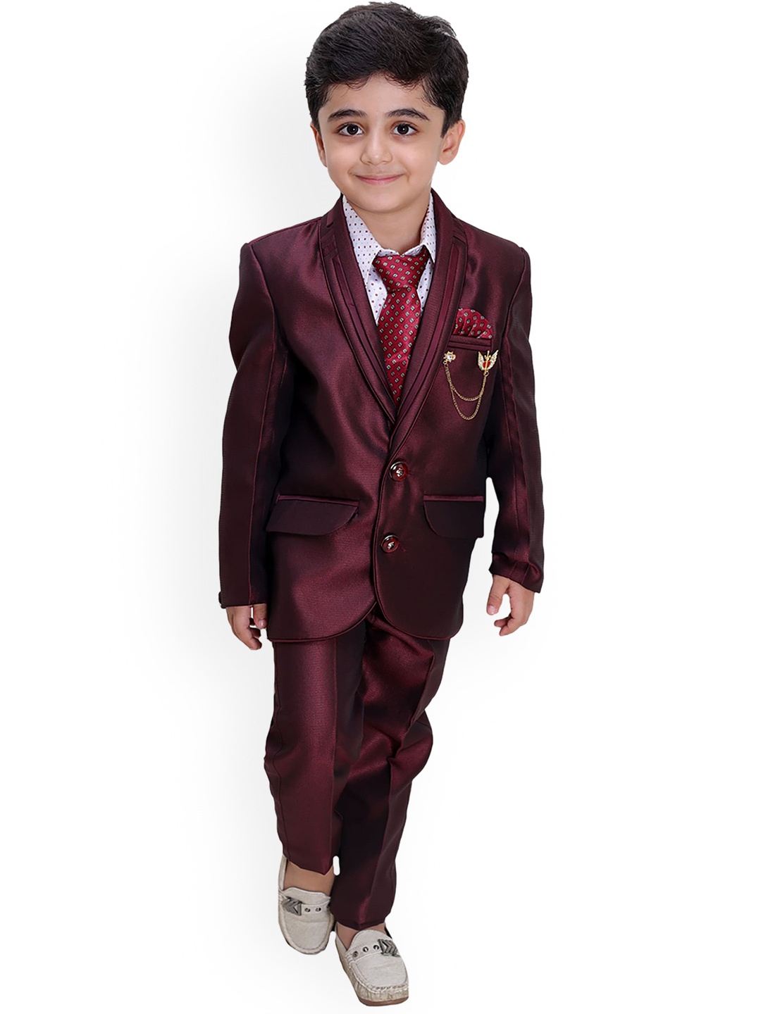 

FOURFOLDS Boys Burgandy 4-Piece Party Suit, Burgundy