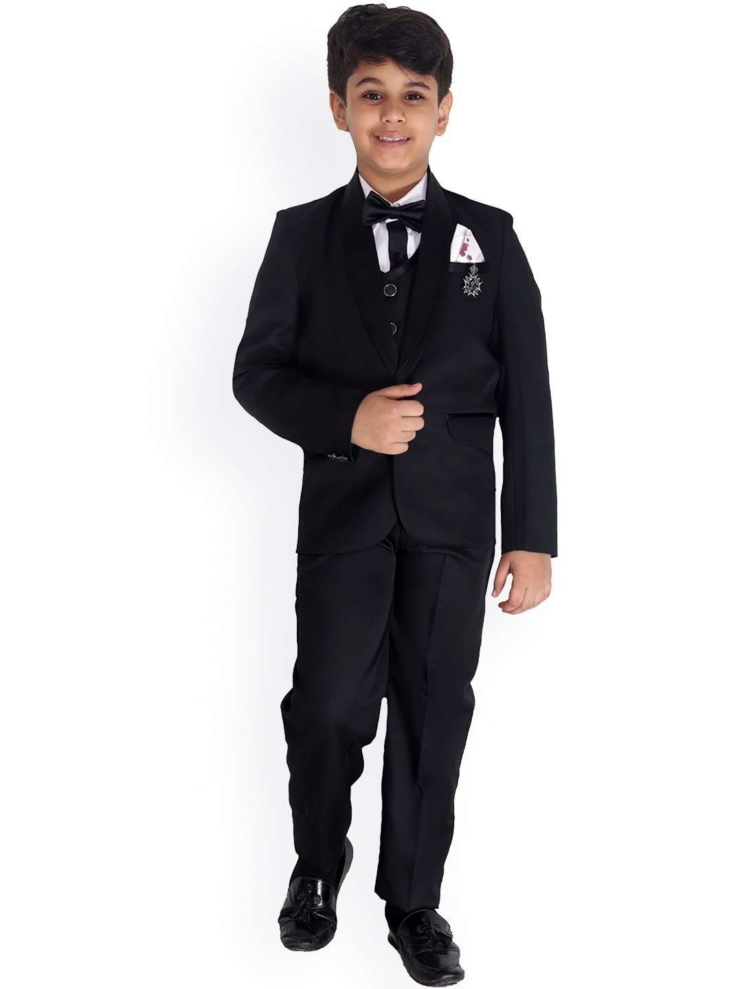 

FOURFOLDS Boys Black Solid 5-Piece Party Suit