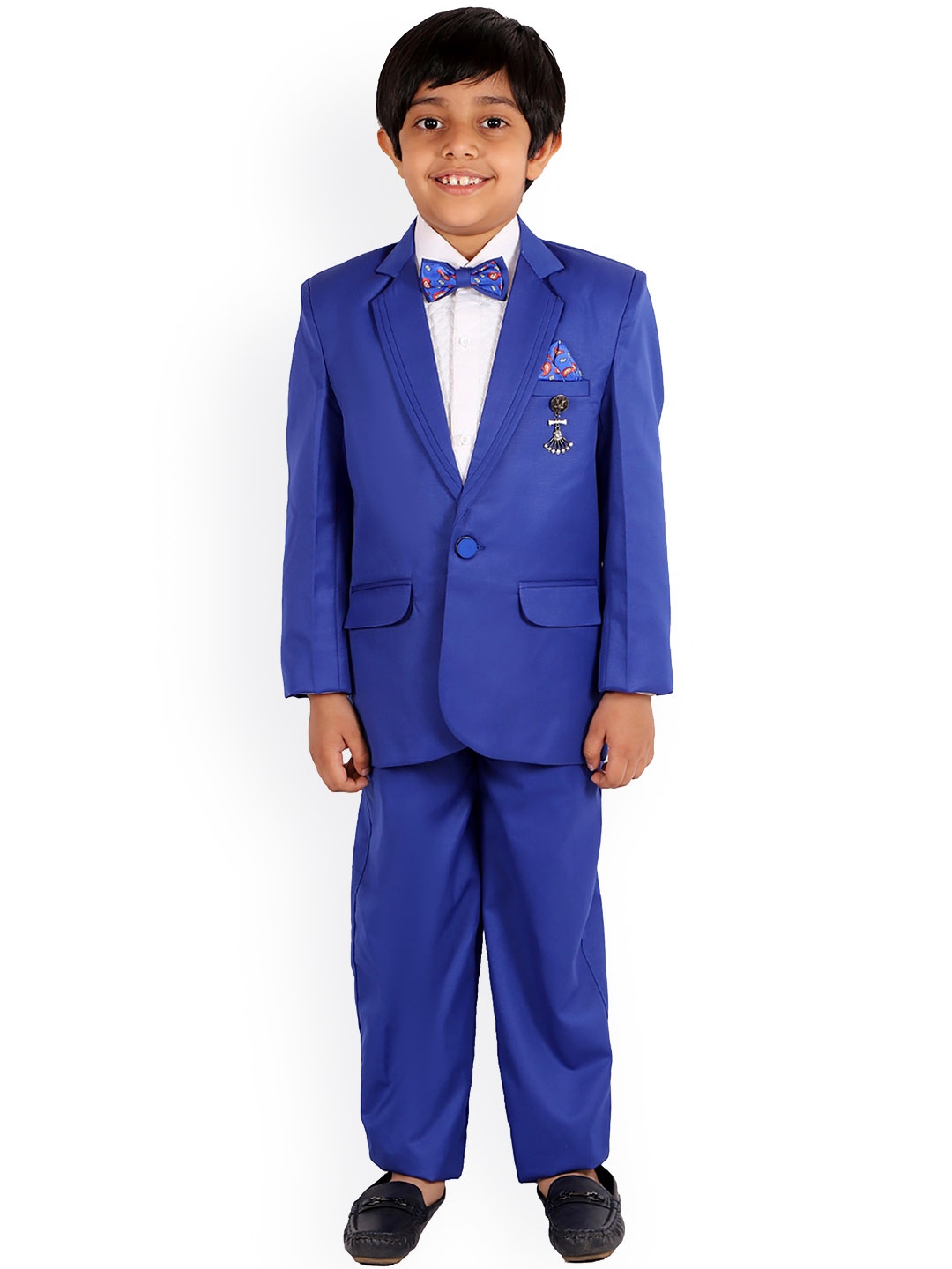 

FOURFOLDS Boys Blue Solid Single-Breasted 4-Piece Suit