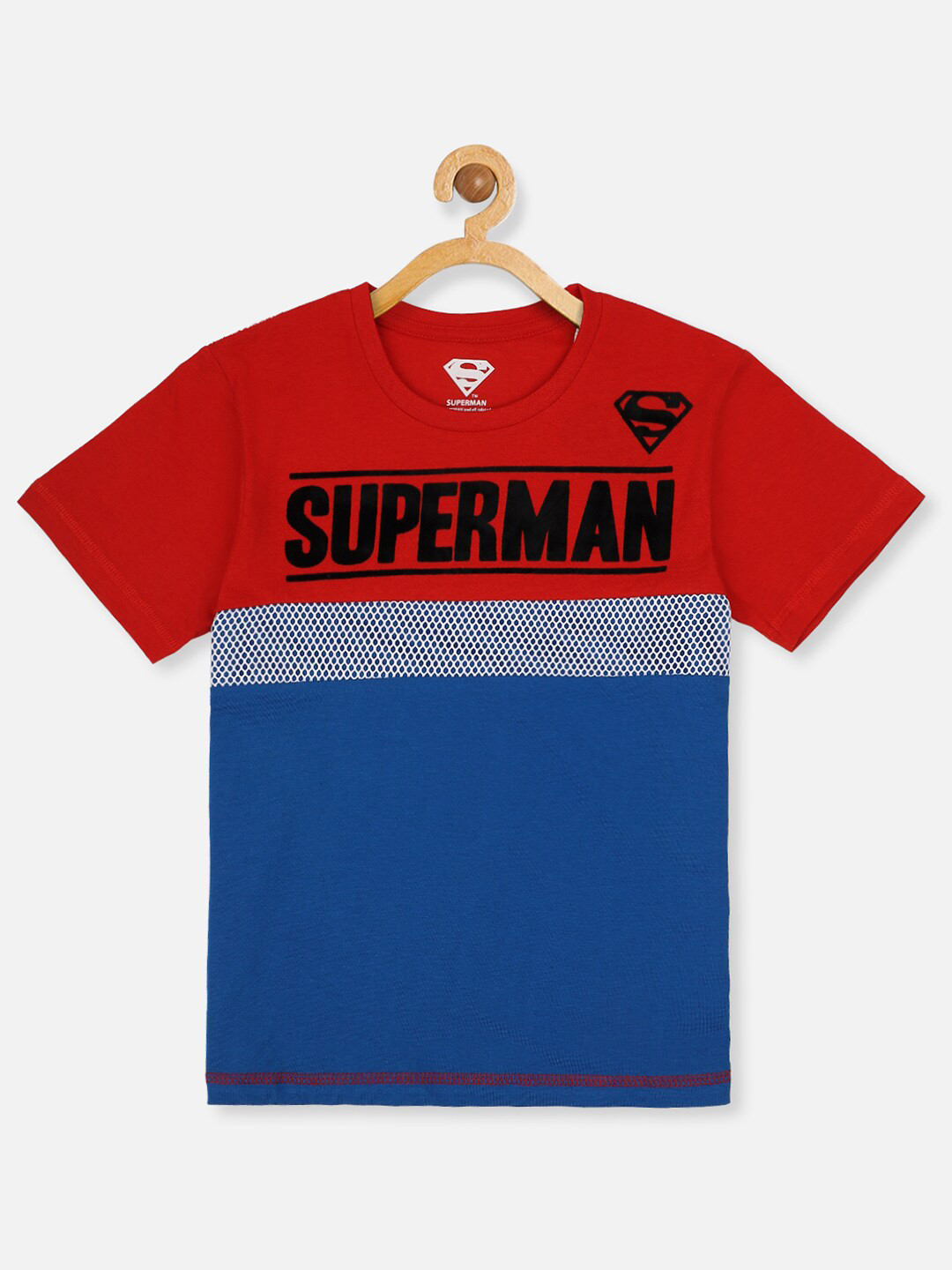 

Kids Ville Boys Blue & Red Superman Colourblocked T-shirt