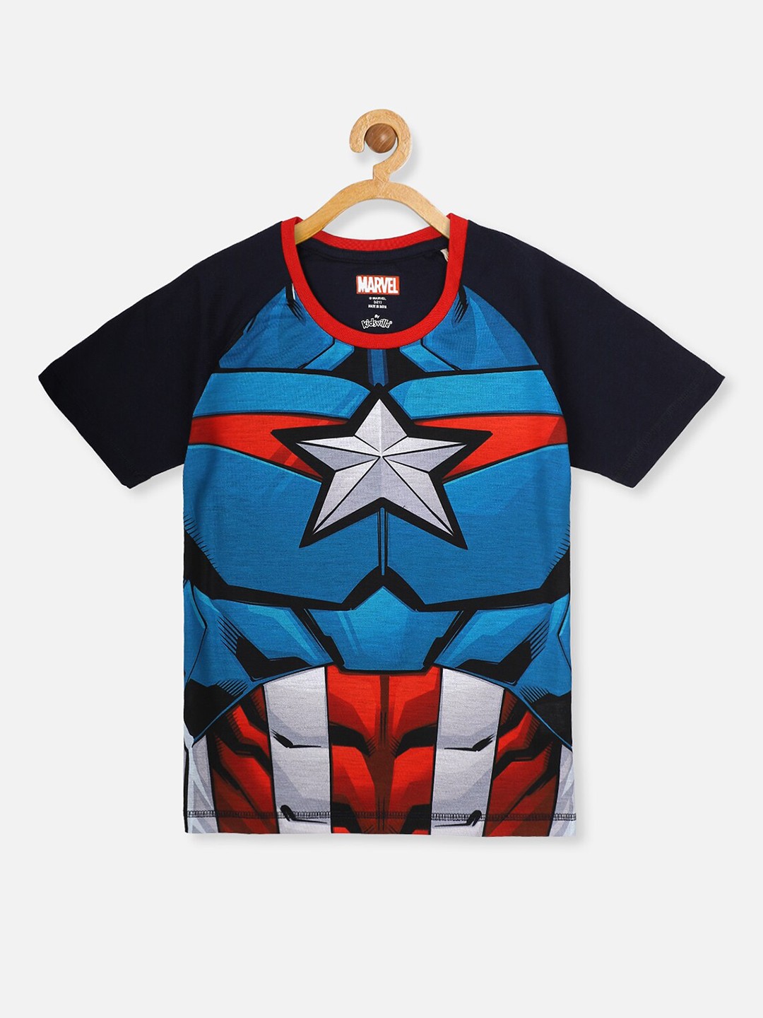 

Kids Ville Boys Blue & Red Captain America Printed Cotton T-shirt