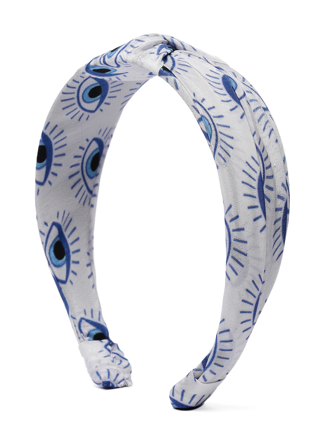 

Elaa Women White & Blue Evil Eye Print Crepe Hairband