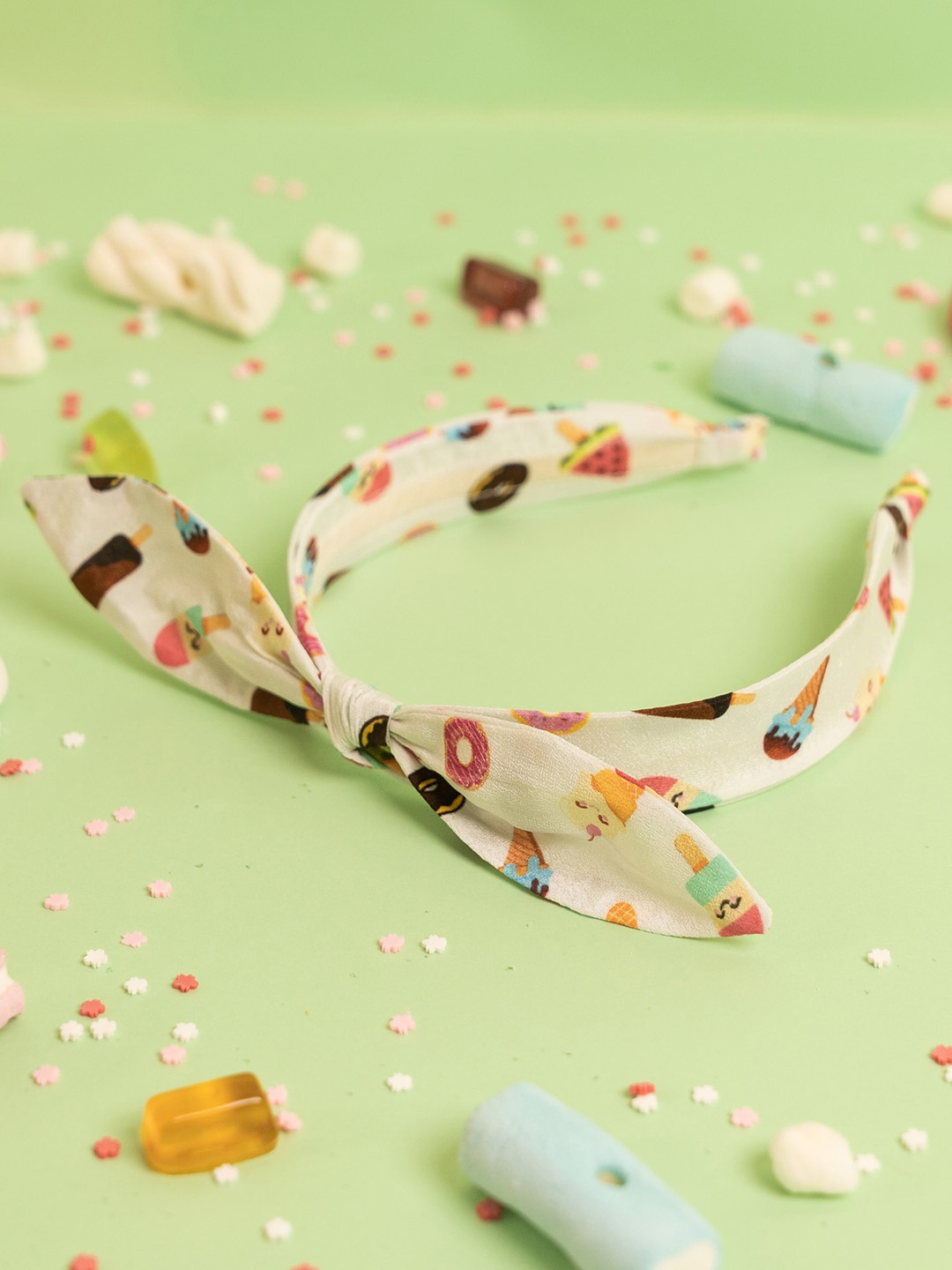 

Elaa Girls Icecream Print Crepe Hairband, Off white