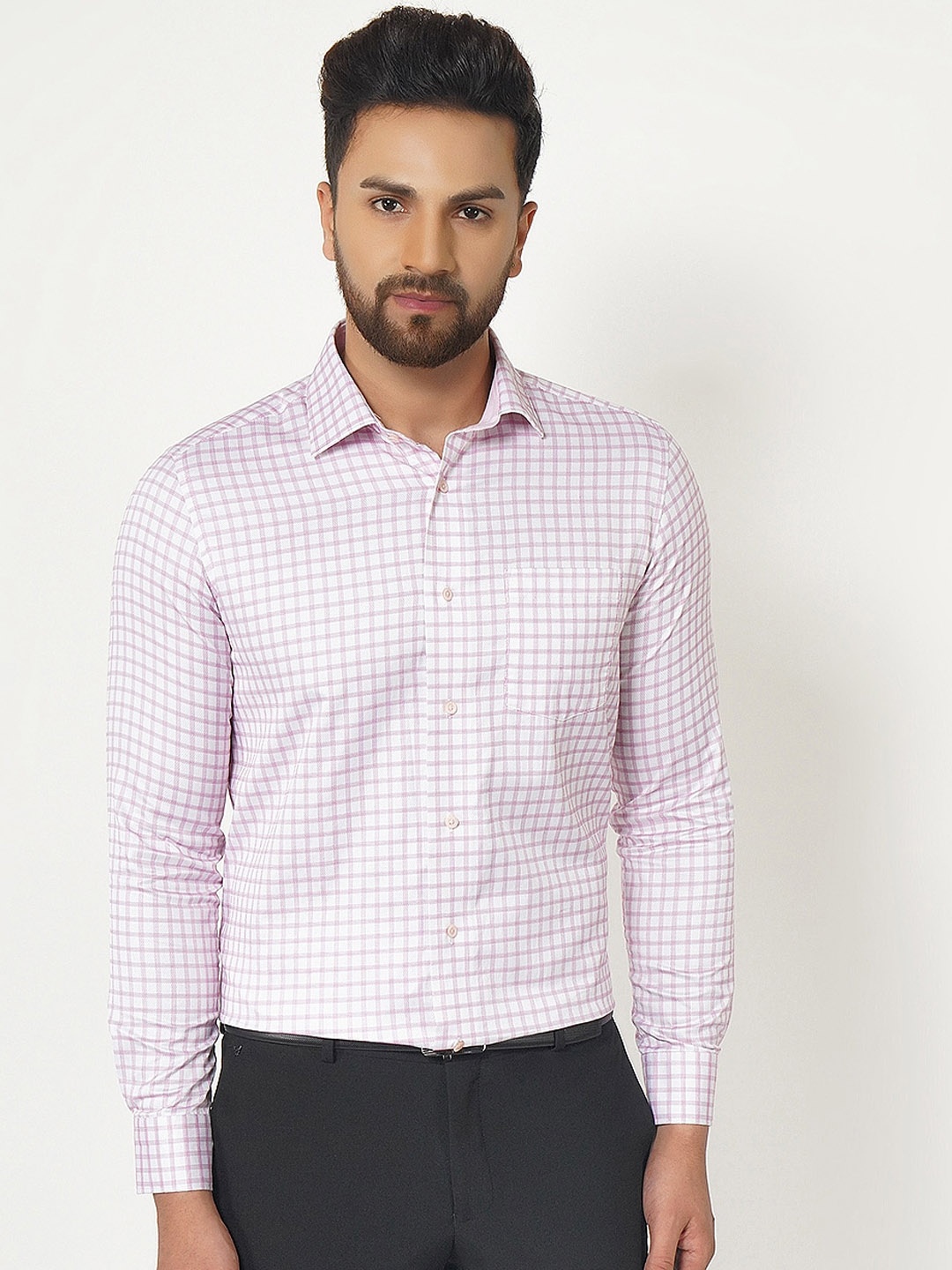 

Blackberrys Men Purple & White India Slim Fit Grid Tattersall Checked Casual Shirt