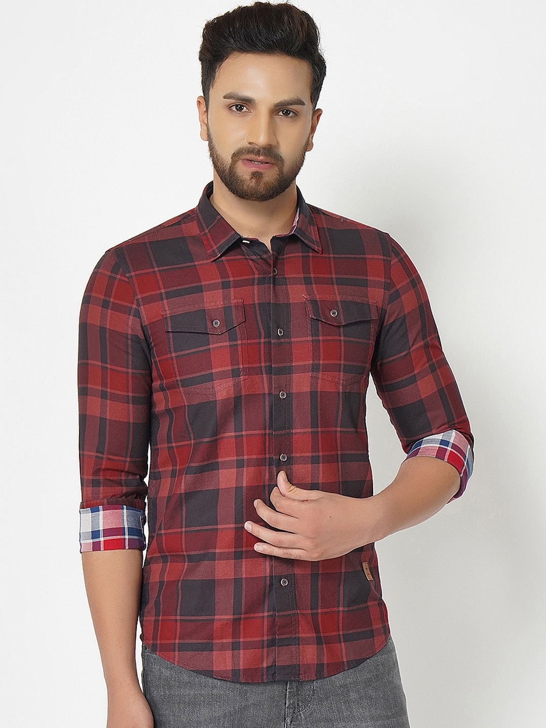 

Blackberrys Men Red Phoenix Skinny Fit Tartan Checked Casual Shirt