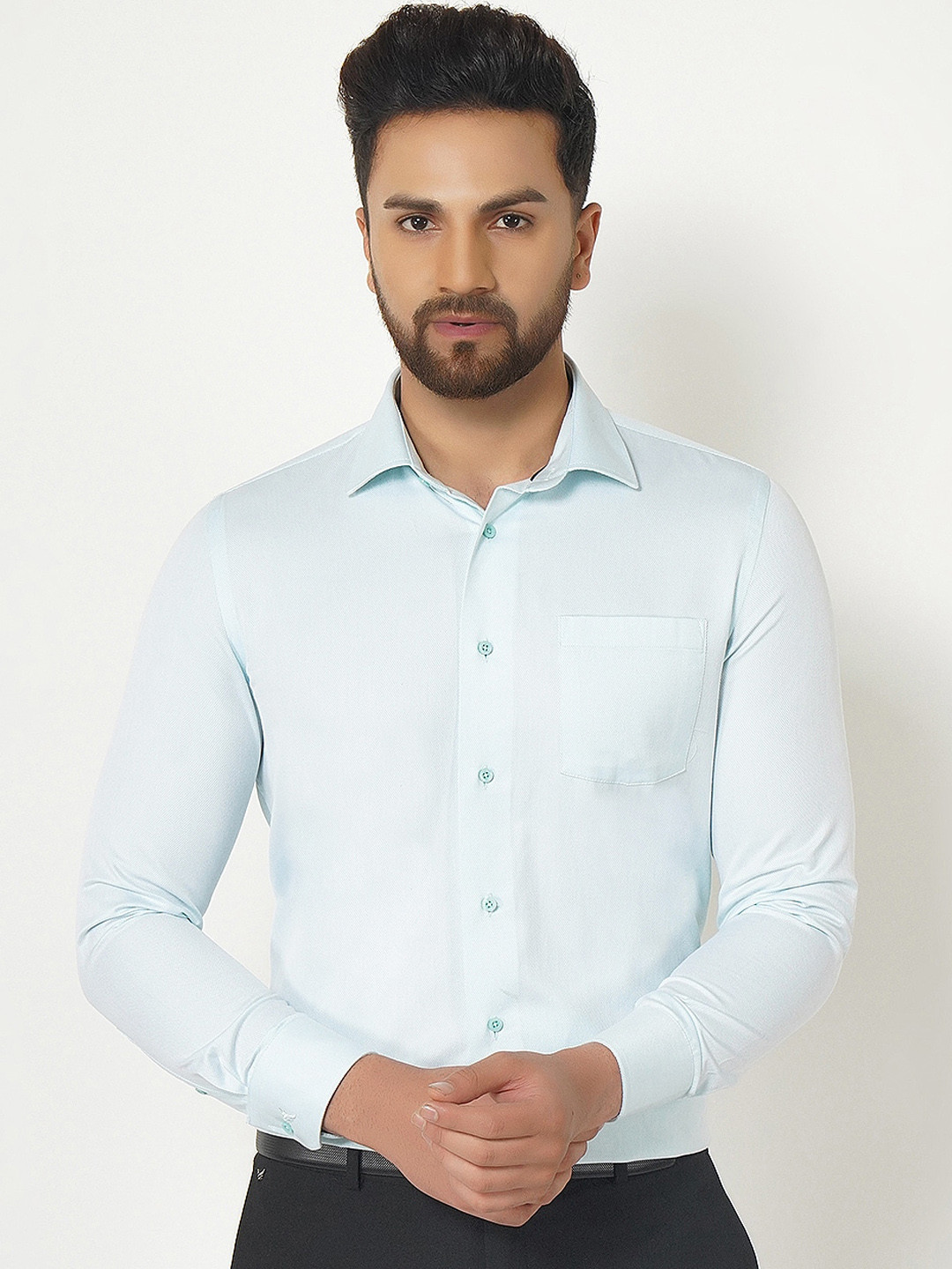 

Blackberrys Men Blue India Slim Fit Opaque Pure Cotton Formal Shirt