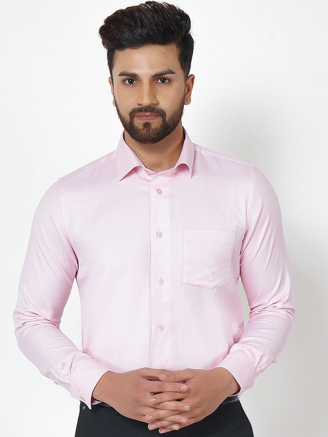 

Blackberrys Men Pink Slim Fit Opaque Textured Pure Cotton Formal Shirt