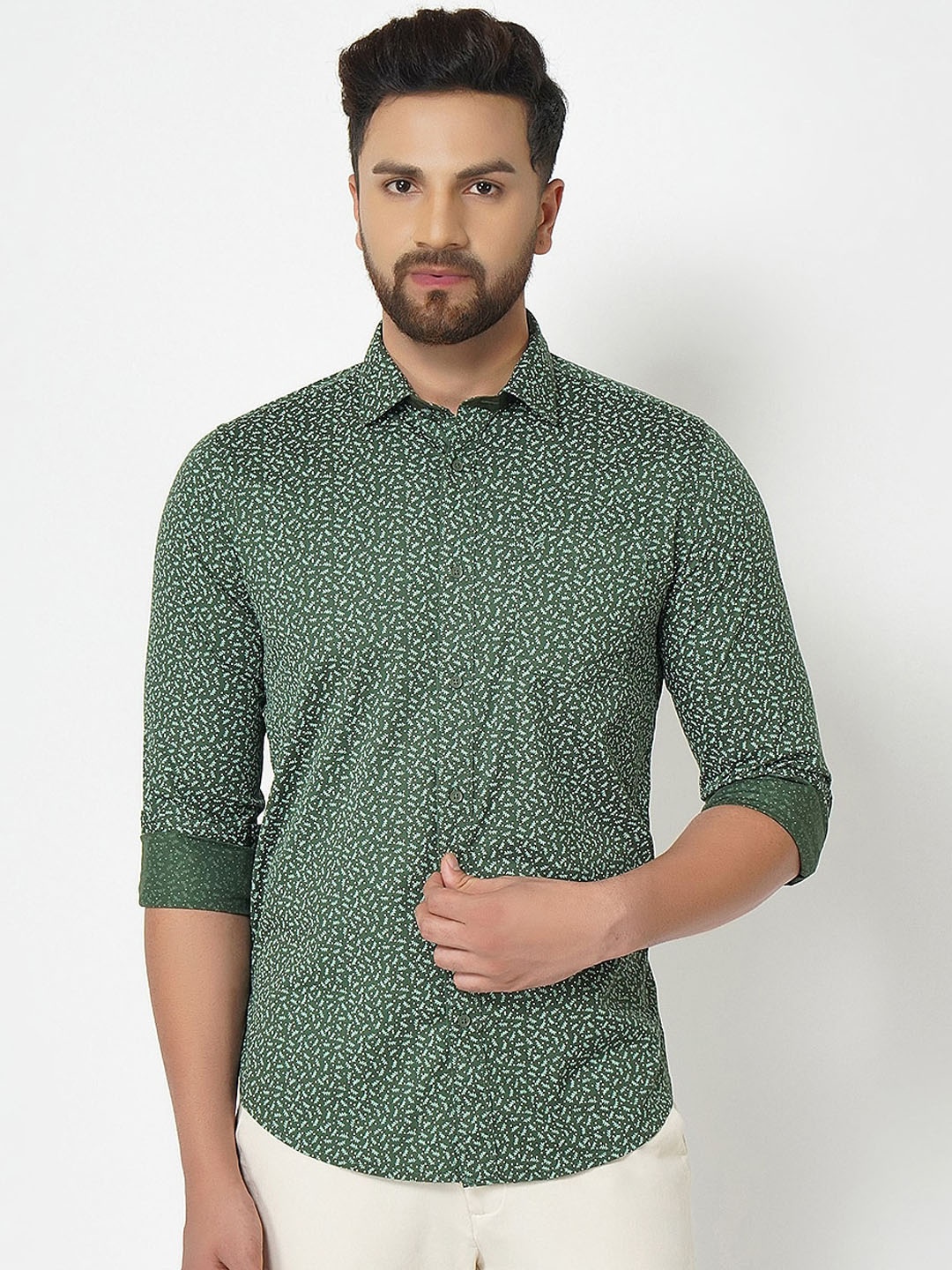 

Blackberrys Men Green India Slim Fit Floral Opaque Printed Casual Shirt