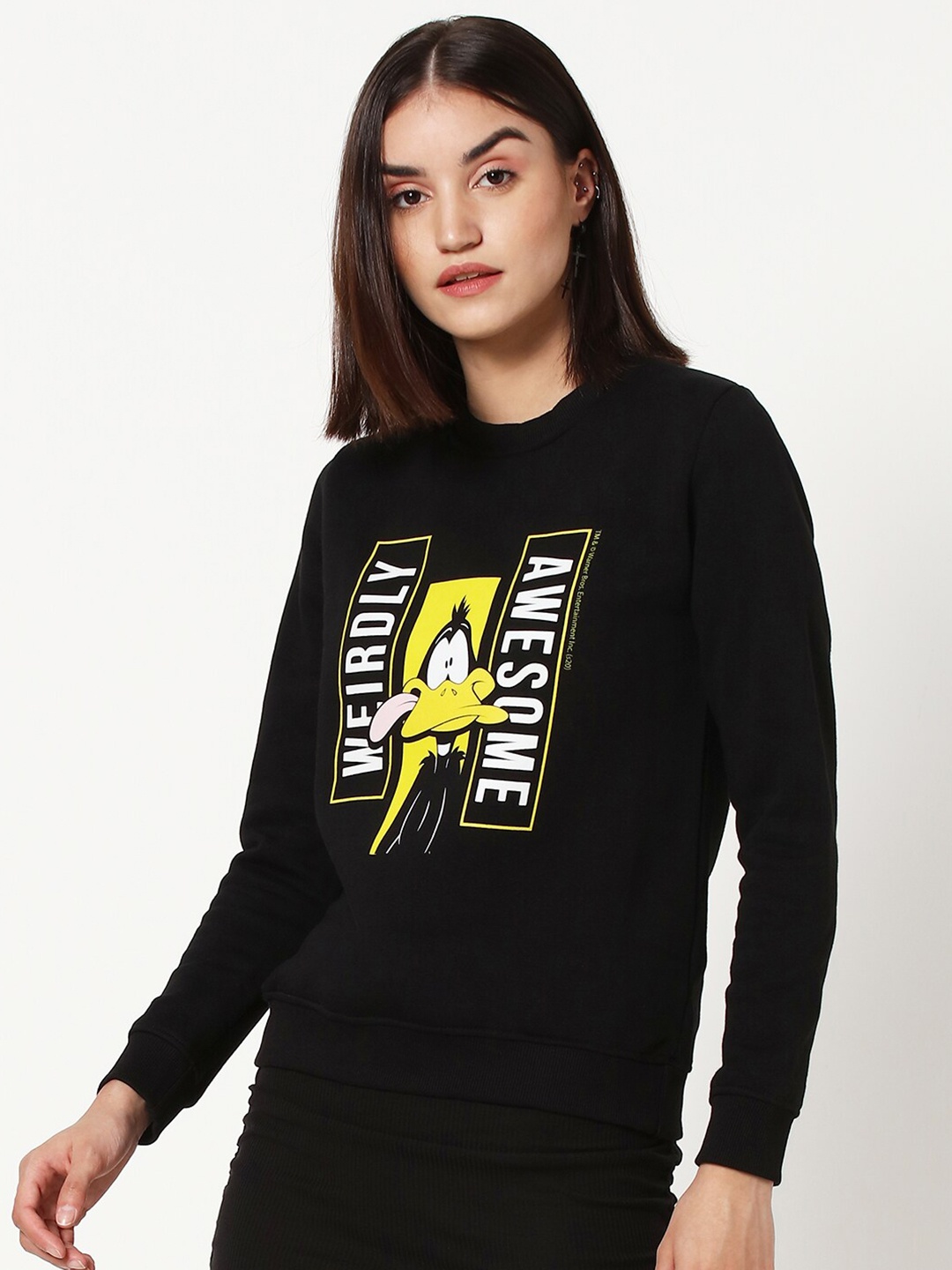 

Bewakoof Women Black & Yellow Humour and Comic Printed Pullover