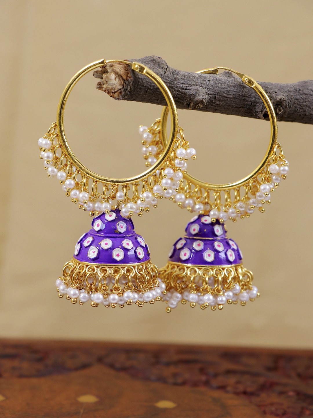 

Crunchy Fashion Purple & Gold-Toned Dome Shaped Jhumkas Earrings