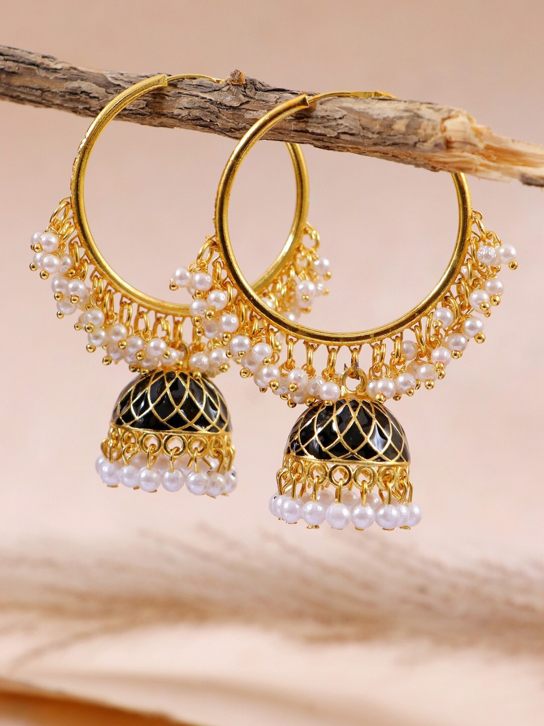 

Crunchy Fashion Gold-Plated & Black Contemporary Jhumkas Earrings