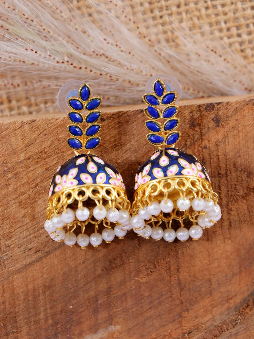 

Crunchy Fashion Blue & Gold-Toned Dome Shaped Jhumkas Earrings