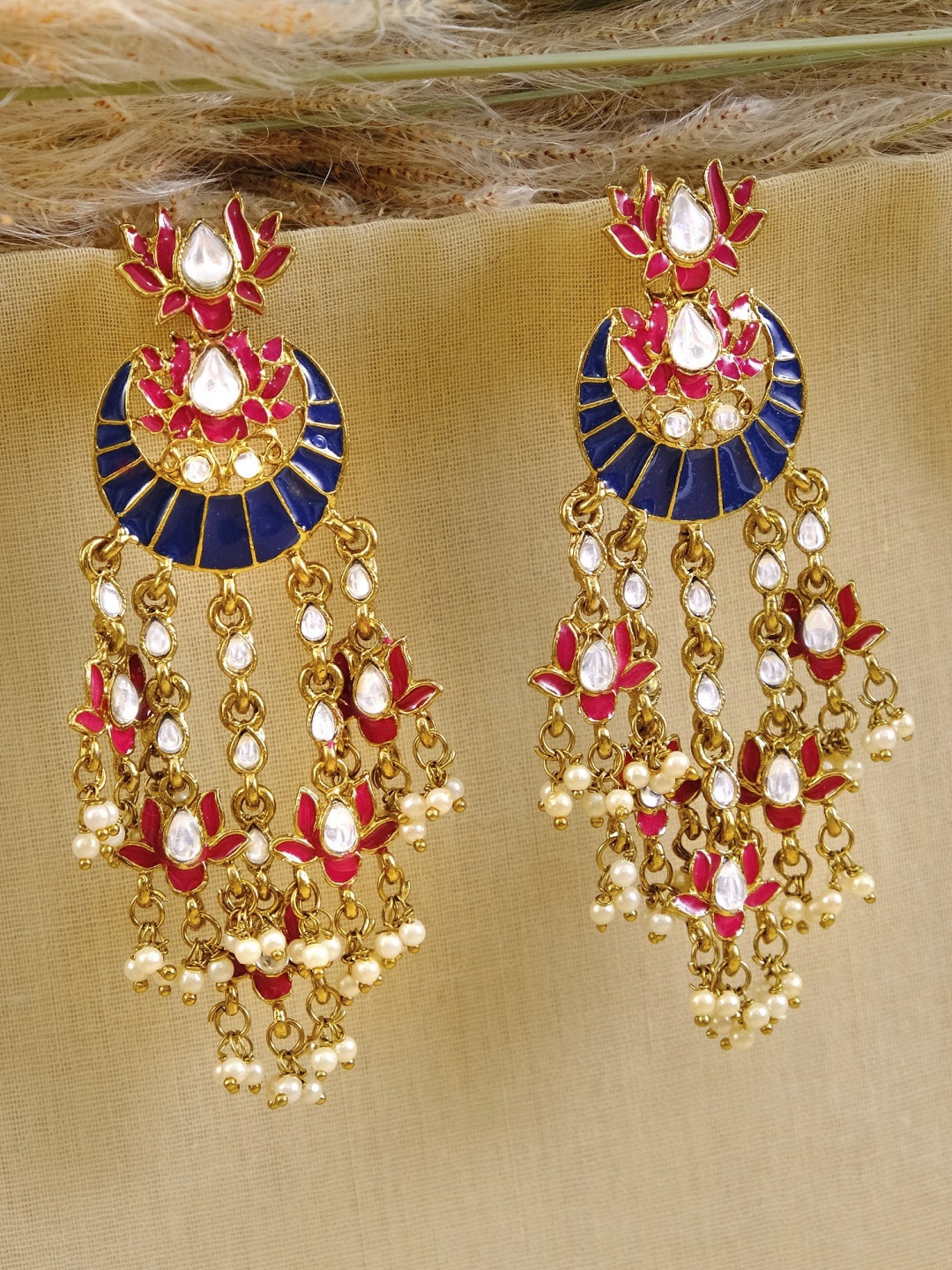 

Crunchy Fashion Blue & Red Floral Chandbalis Earrings
