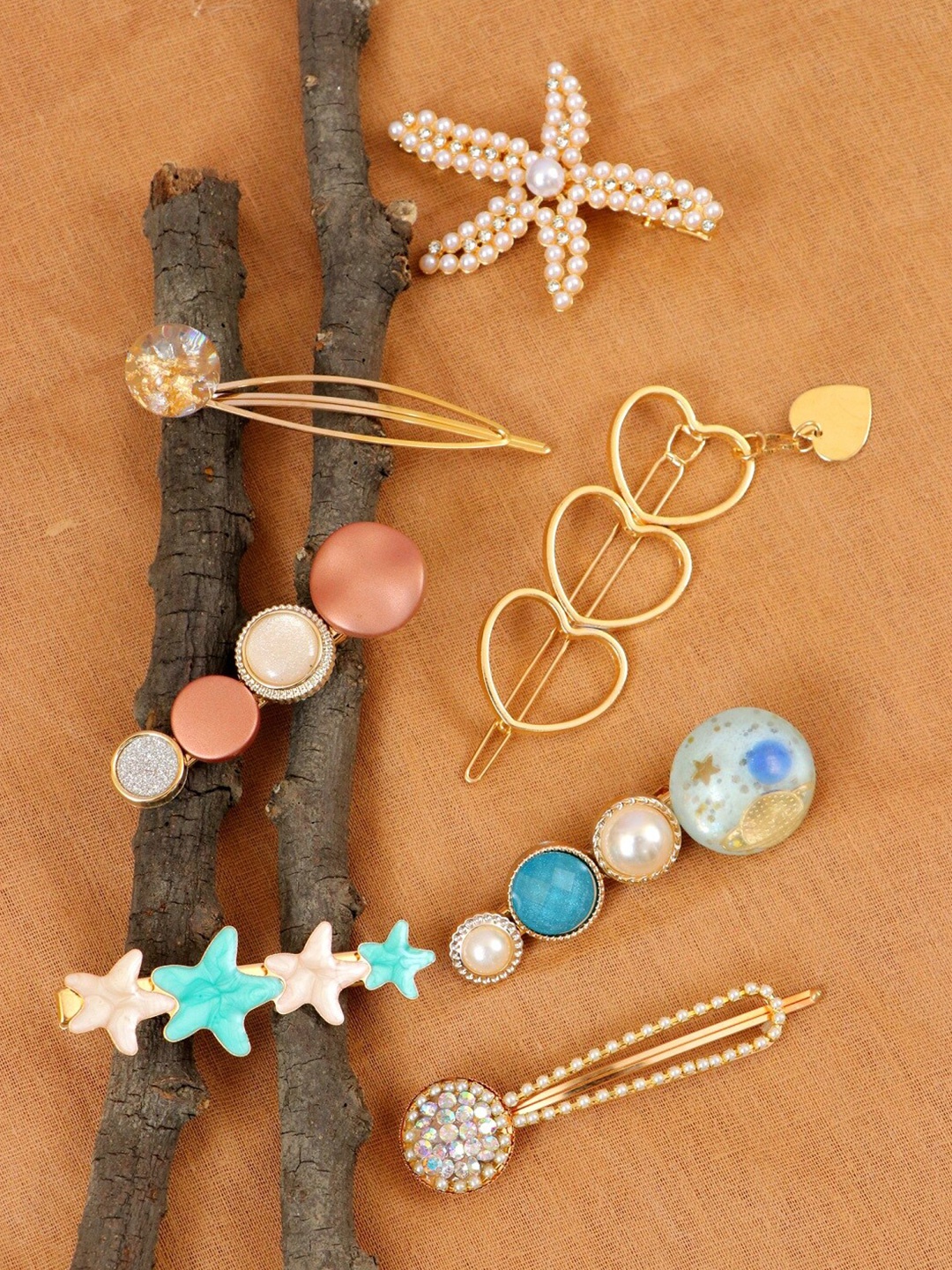 

Crunchy Fashion Women Gold-Toned & Peach-Coloured Set of 7 Bobby Pins