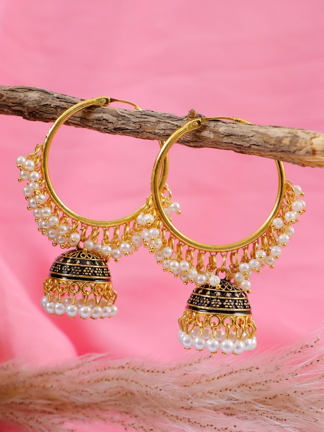 

Crunchy Fashion Black & Gold-Plated Classic Jhumkas Earrings