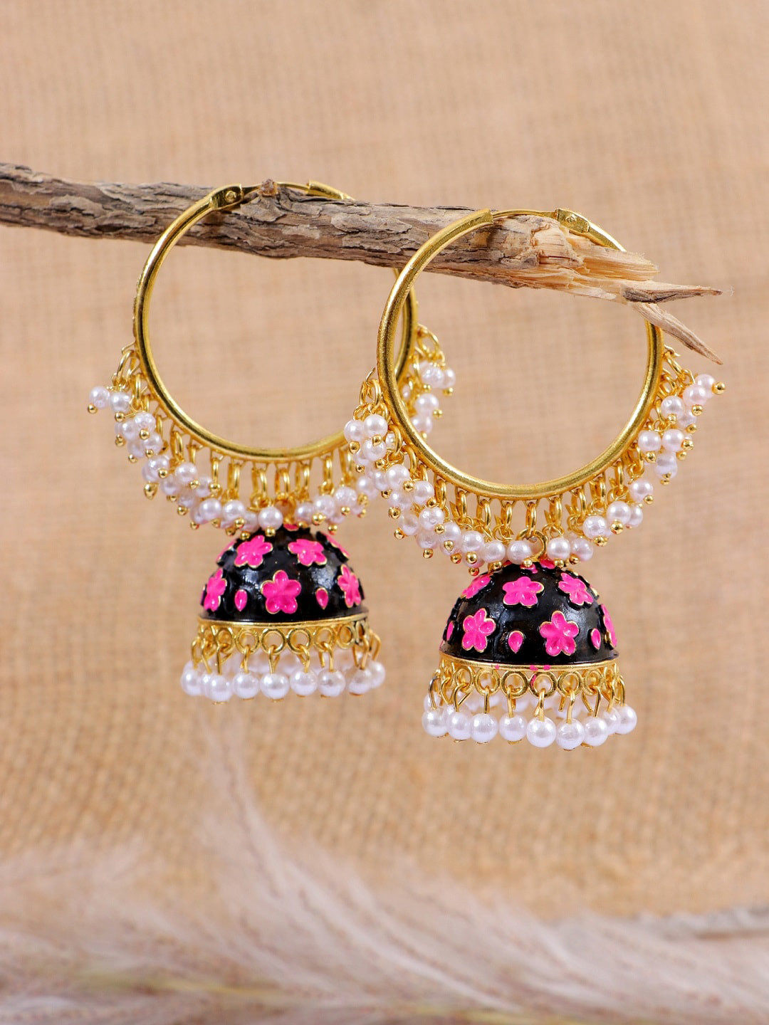 

Crunchy Fashion Purple Gold-Plated Meenakari Contemporary Jhumkas