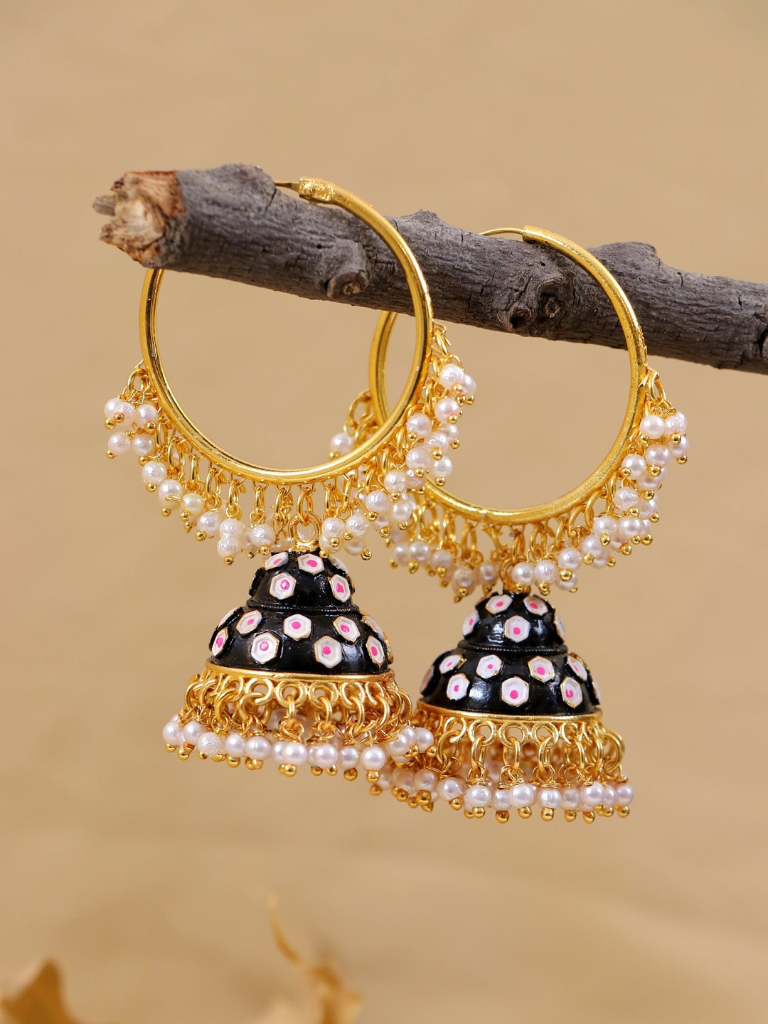

Crunchy Fashion Blue & Gold-Toned Dome Shaped Jhumkas Earrings