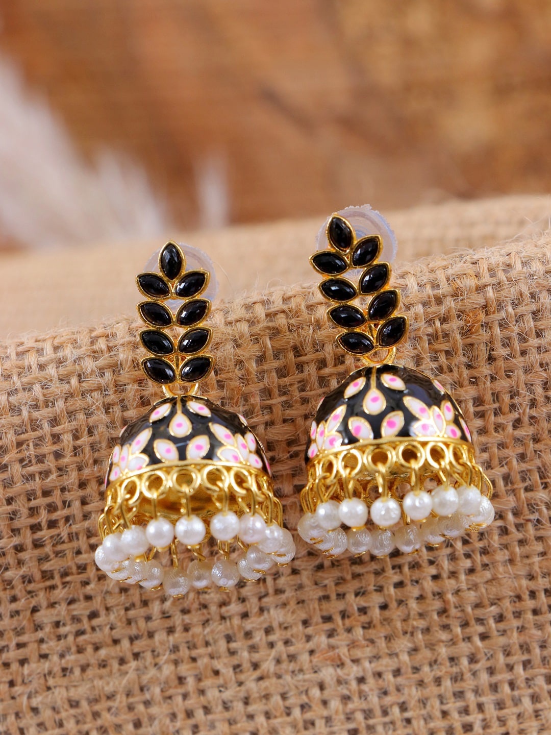 

Crunchy Fashion Black & Off White Dome Shaped Jhumkas Earrings