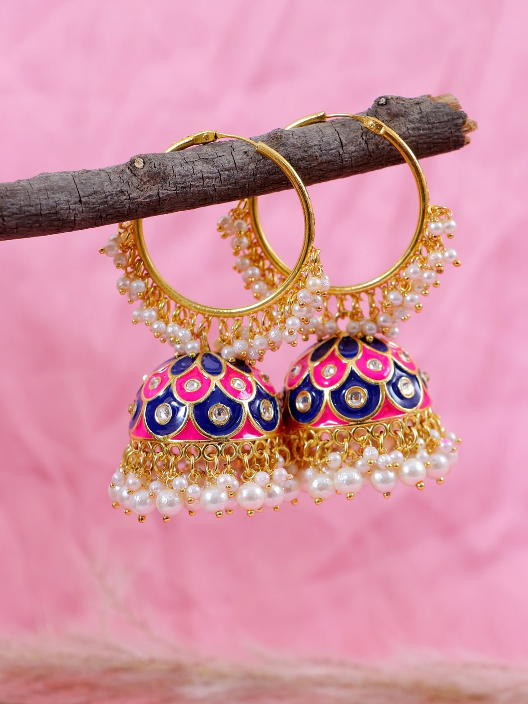 

Crunchy Fashion Gold-Plated & Pink Handcrafted Dome Shaped Jhumkas