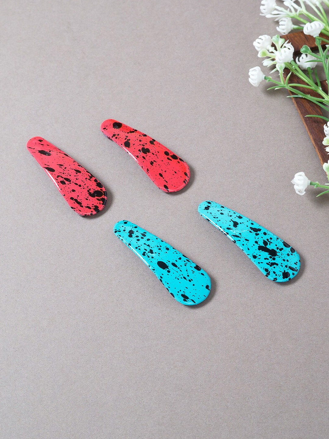 

Golden Peacock Girls Turquoise Blue & Red Set of 4 Tic Tac Hair Clip