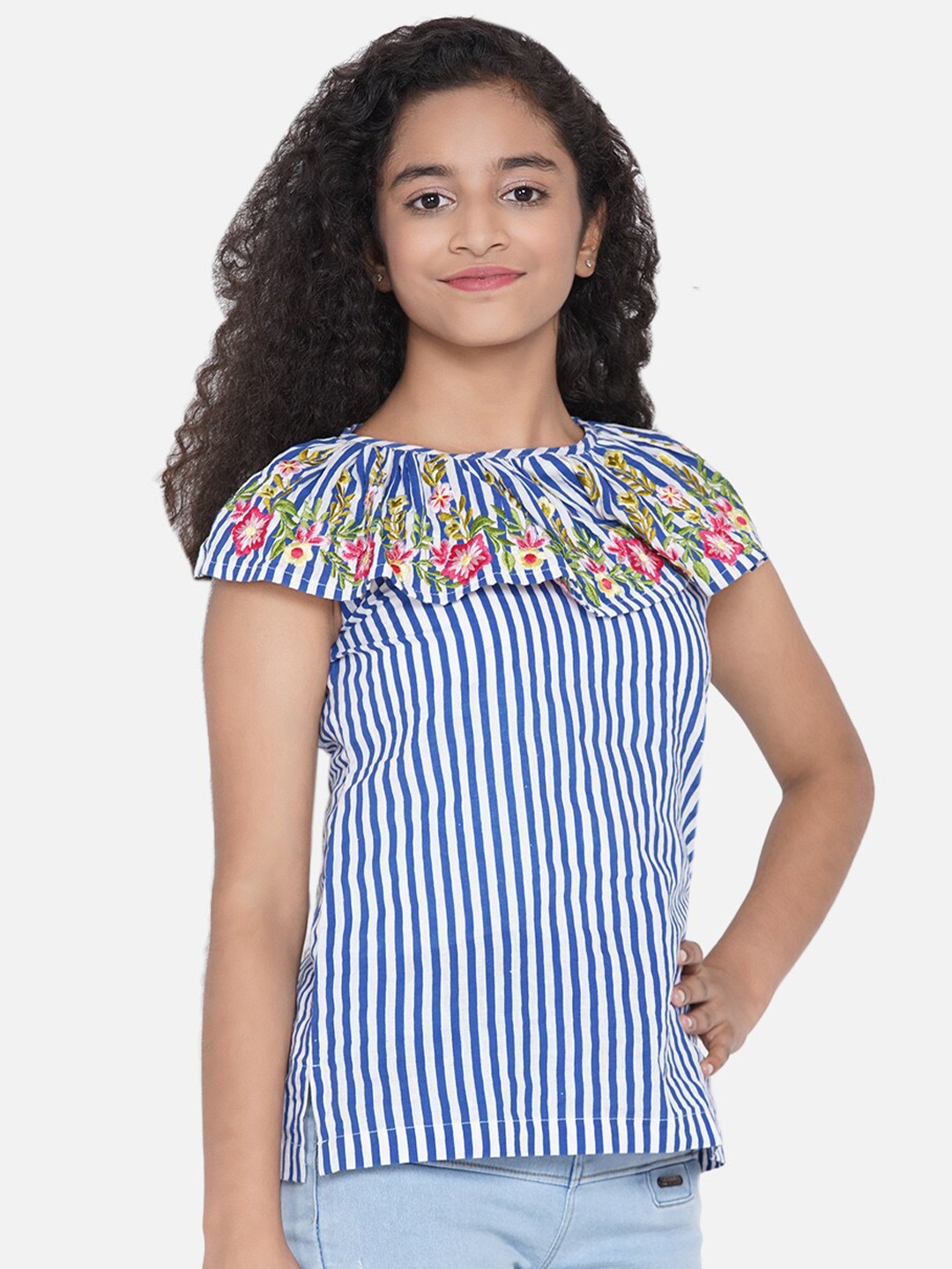 

Bitiya by Bhama Blue & White Striped Regular Top