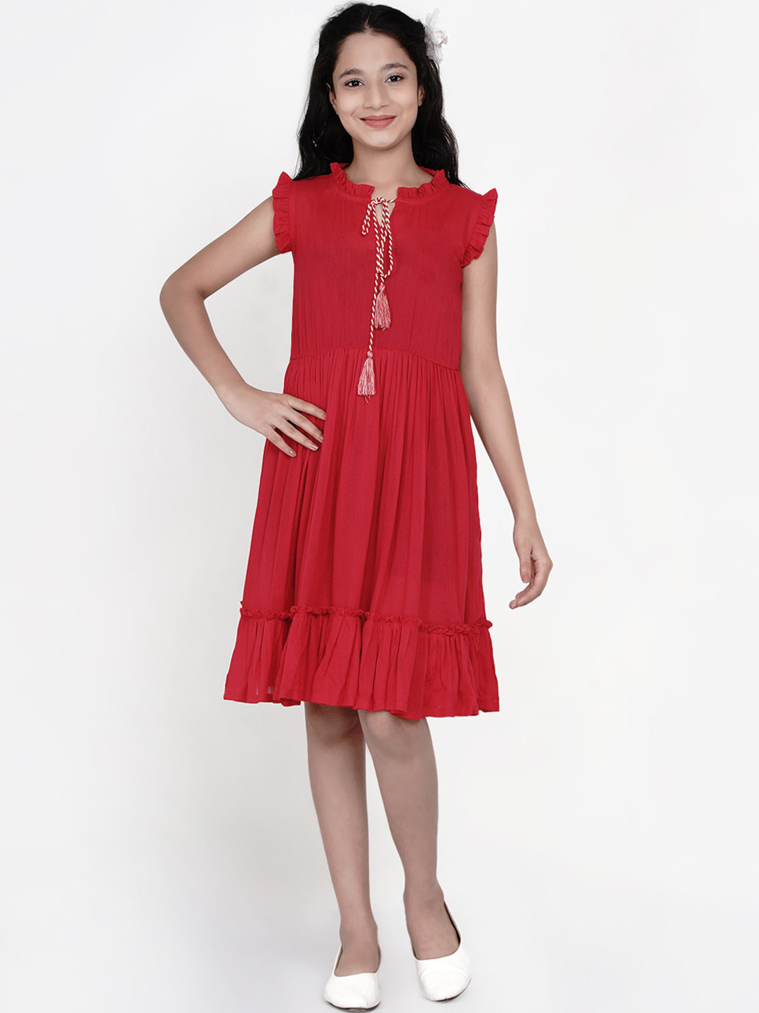 

Bitiya by Bhama Girls Red Tie-Up Neck Dress