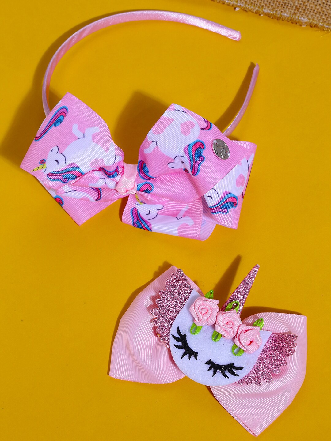 

Yellow Chimes Girls Pink & Blue Set of 2 Lace Hair Accessory Set