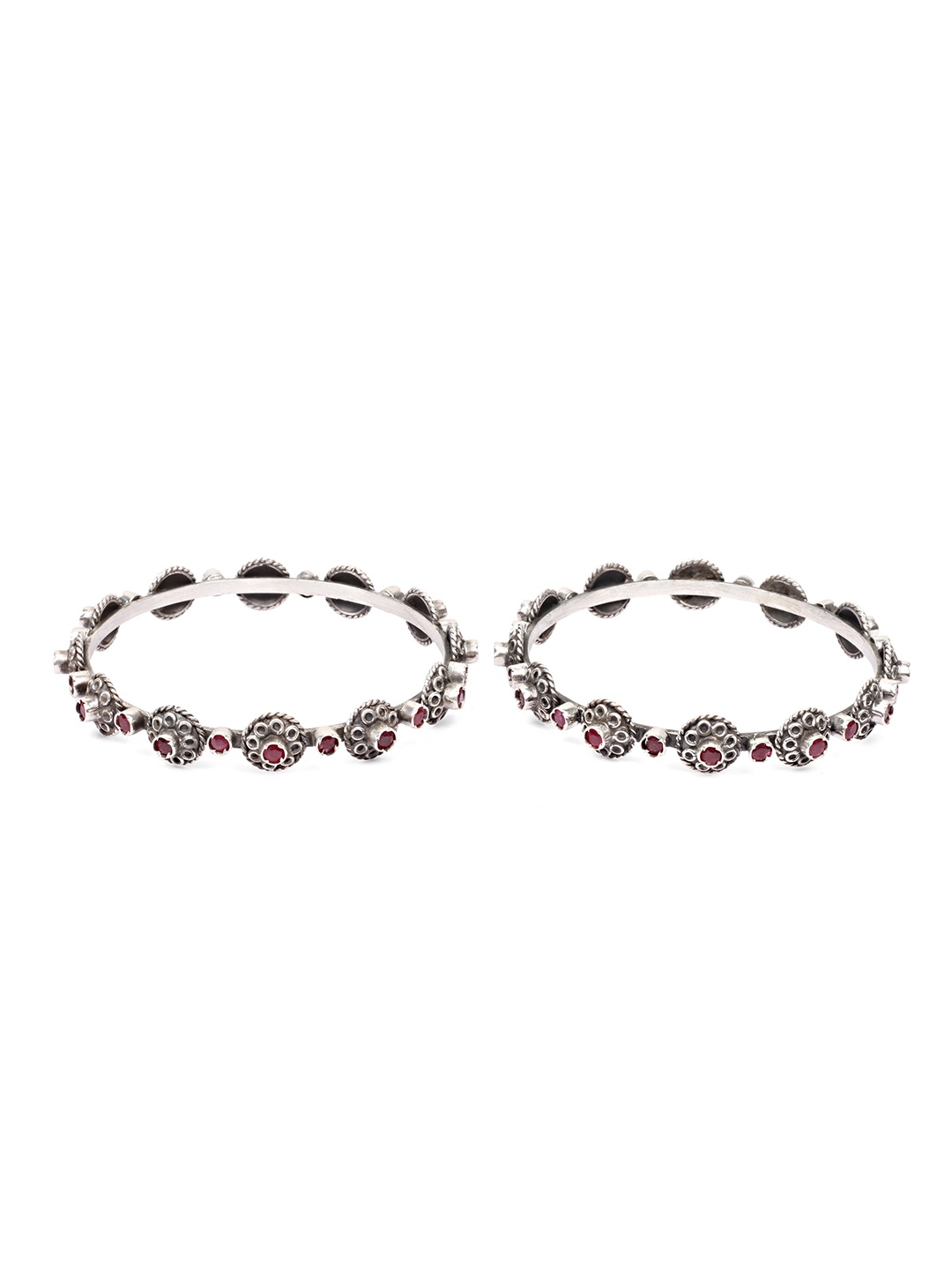 

SANGEETA BOOCHRA Women 2 Silver-Toned & Maroon Cubic Zirconia Bangle-Style Bracelet