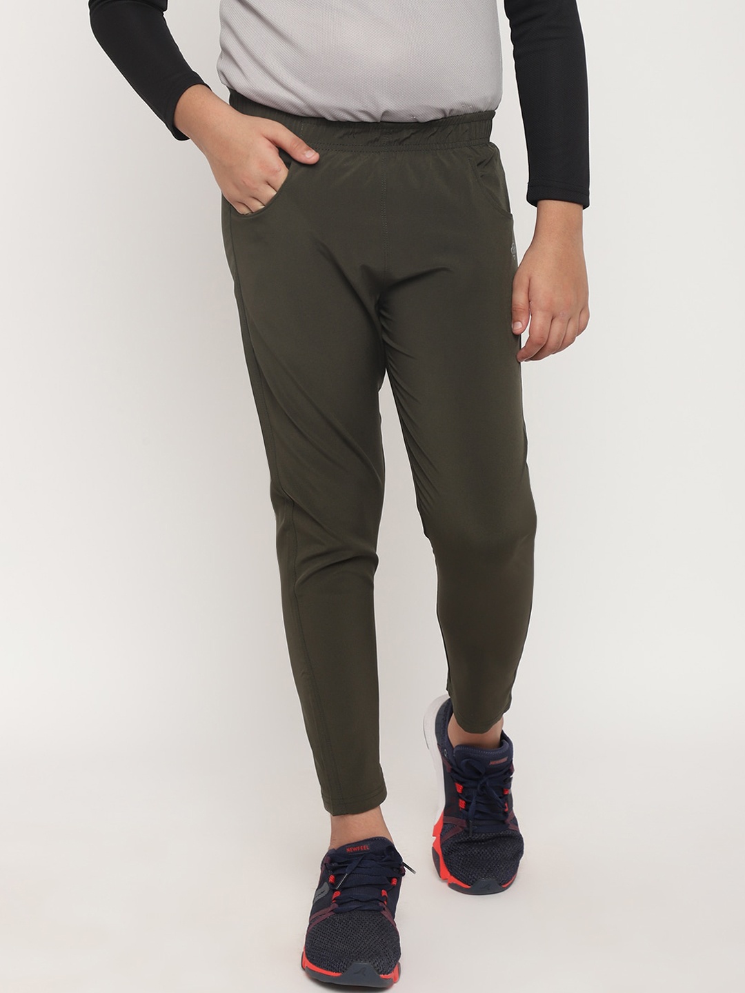 

CHIMPRALA Boys Olive Green Solid Dry Fit Track Pants