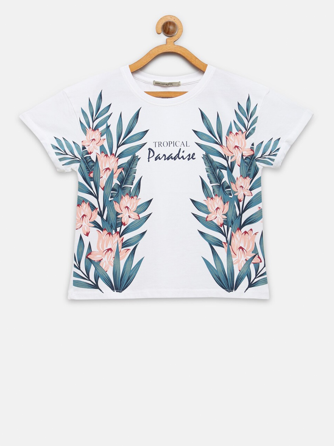 

Pepe Jeans Girls White & Green Printed Tropical T-shirt