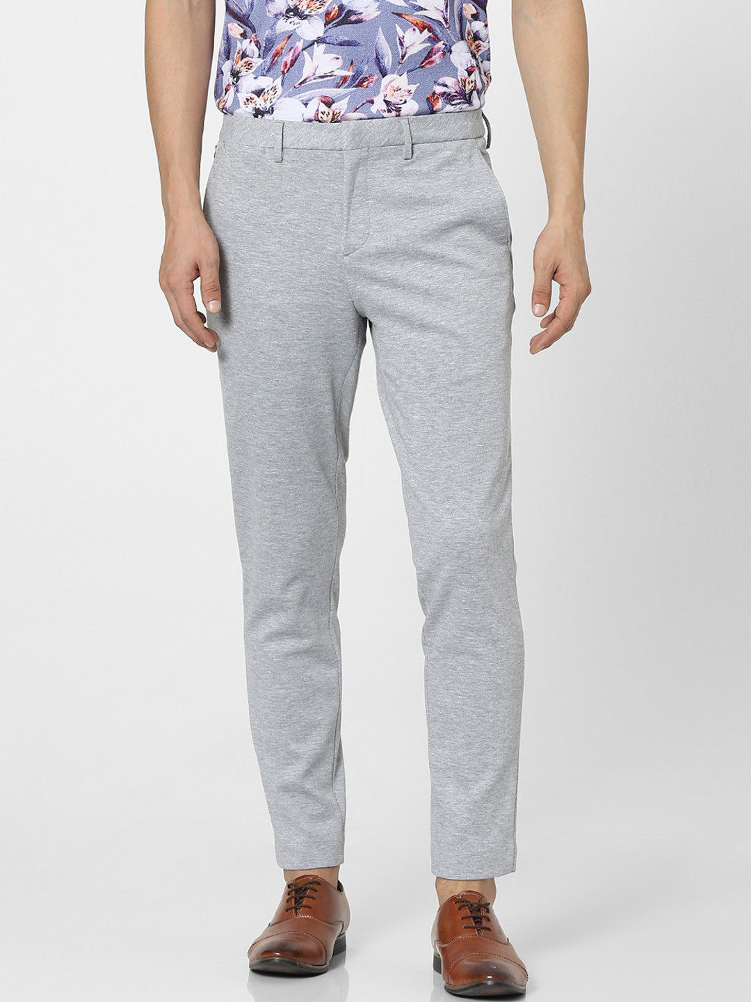 

Jack & Jones Men Grey Textured Trousers