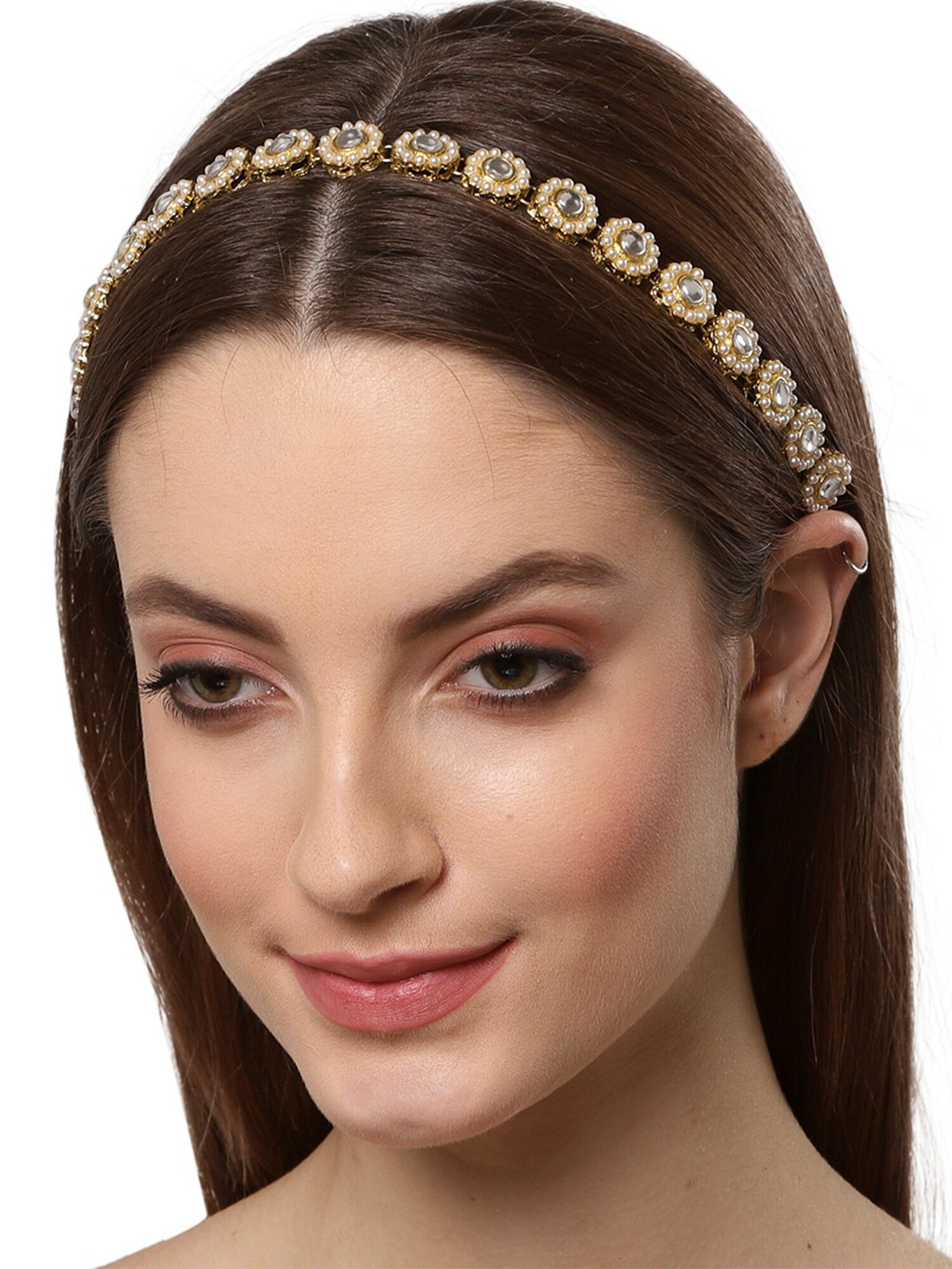 

KARATCART Women Gold-Plated White Kundan-Studded Sun Flower Design Hairband