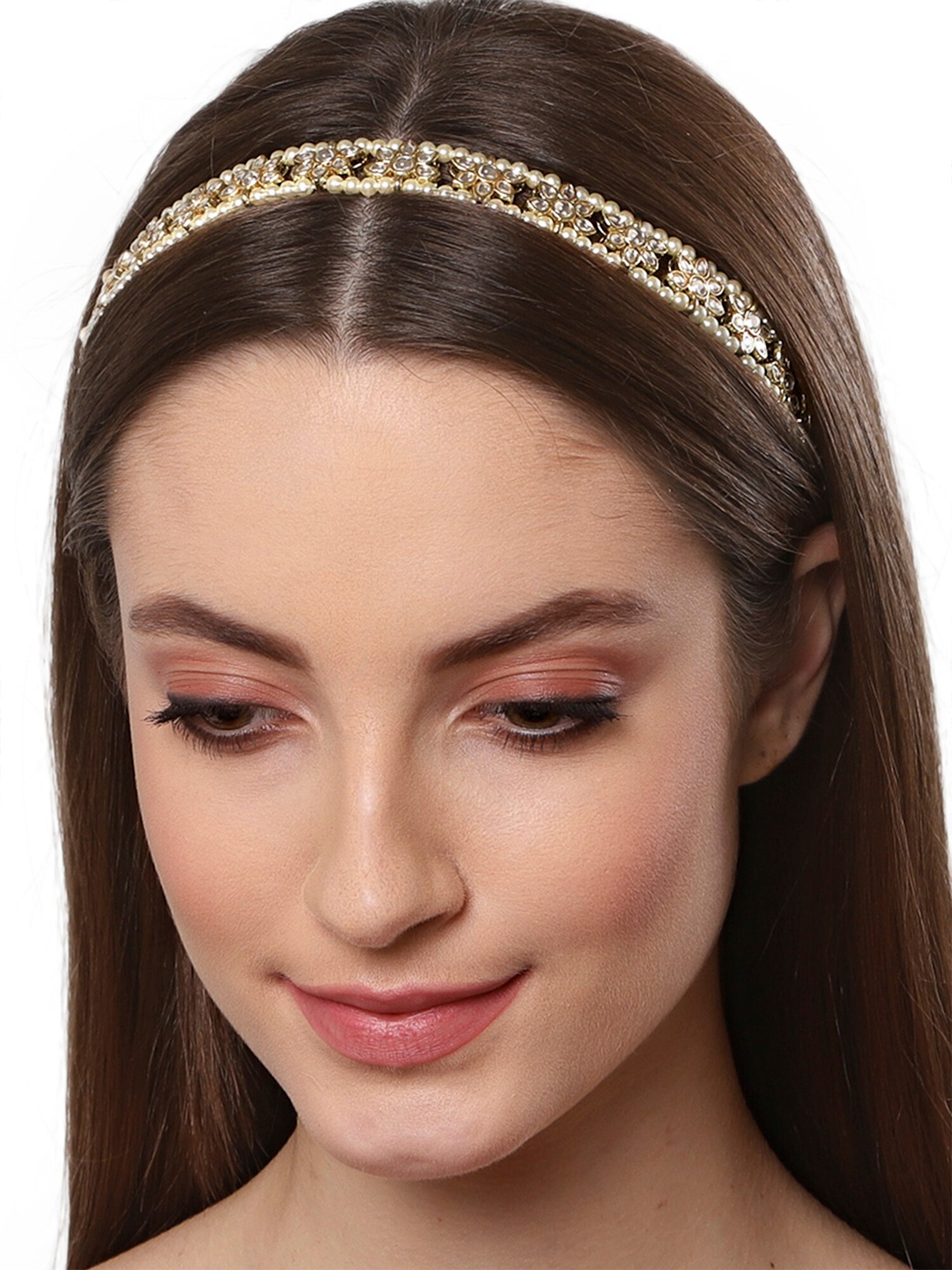 

KARATCART Women Gold-Toned & White Embellished Hairband