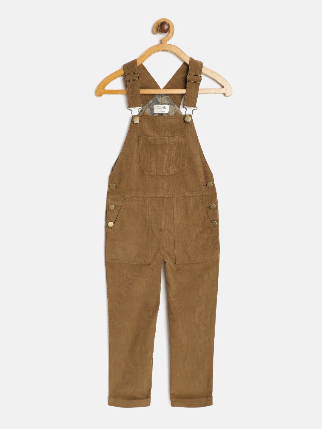 Cherry Crumble Kids Brown Solid Corduroy Dungaree