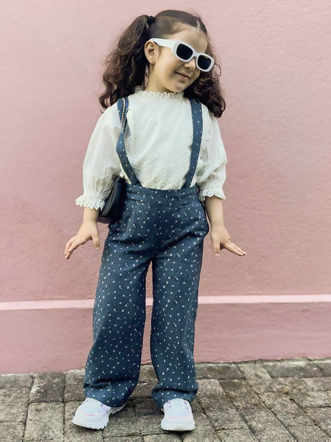

Cherry Crumble Girls Teal Floral Printed Easy Wash Parallel Trousers