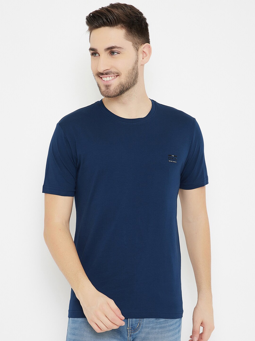 

Okane Men Navy Blue Cut Outs T-shirt