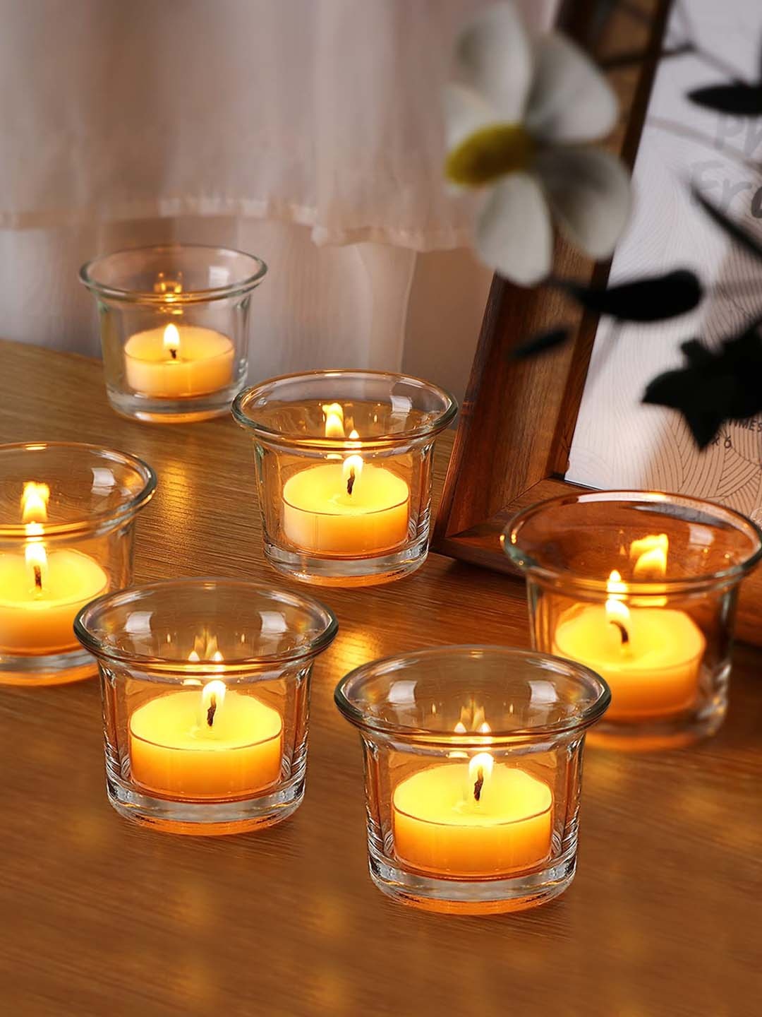 

TIED RIBBONS Set Of 6 Transparent Solid Glass Tea Light Holders