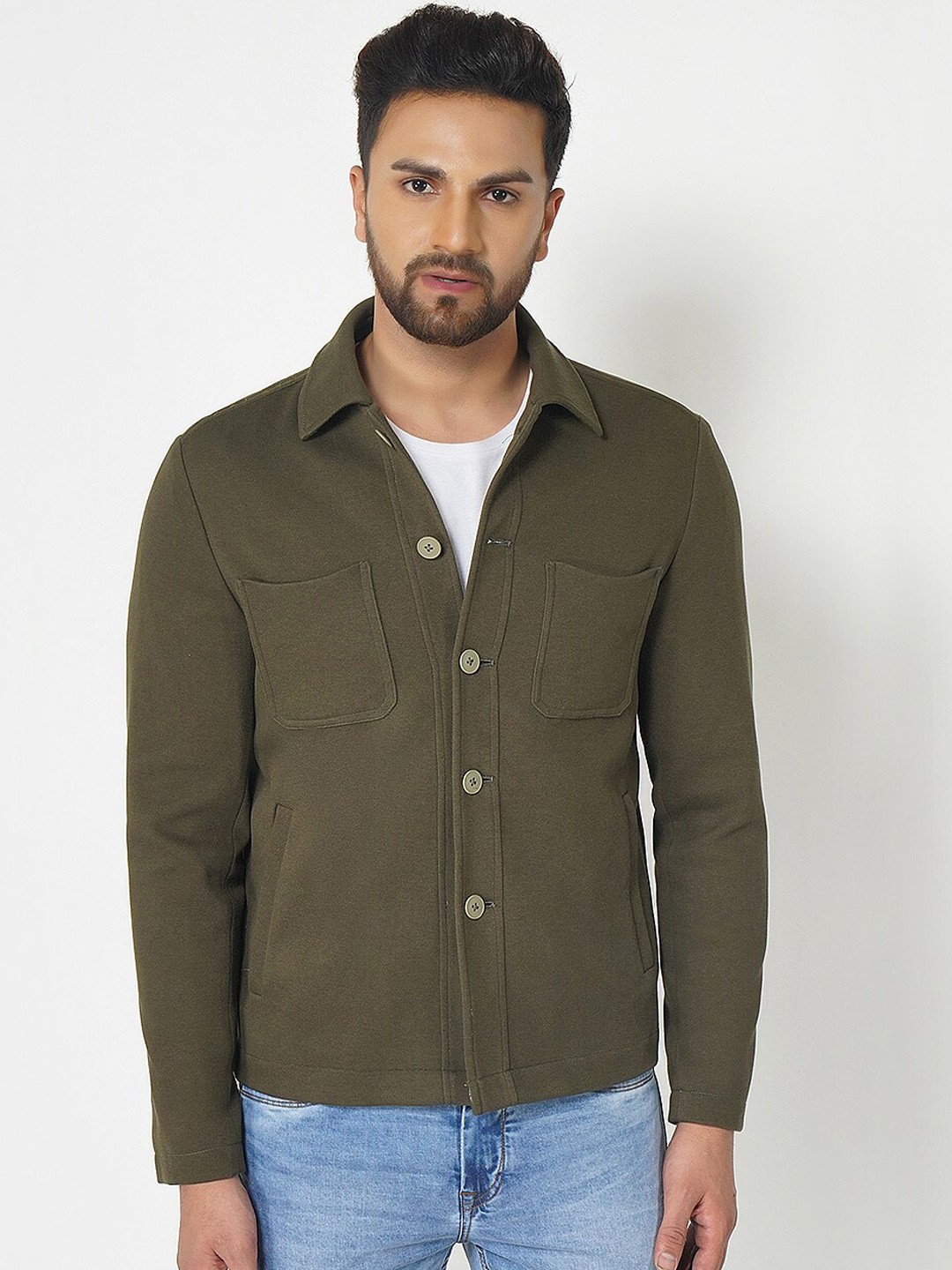 

Blackberrys Men Olive Solid Slim Fit Single Breasted Blazer