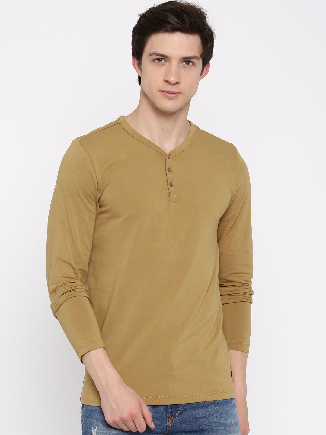 

Jack & Jones Men Brown Solid Henley Neck T-Shirt